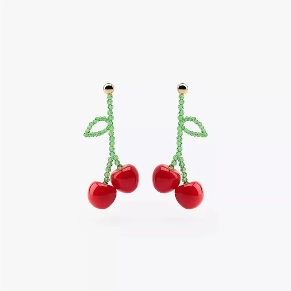 ZARA NWT Red Cherry Beaded Earrings - Picture 2 of 2
